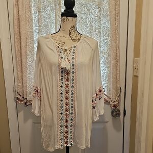 Bohemian Embroidered Cream Tunic